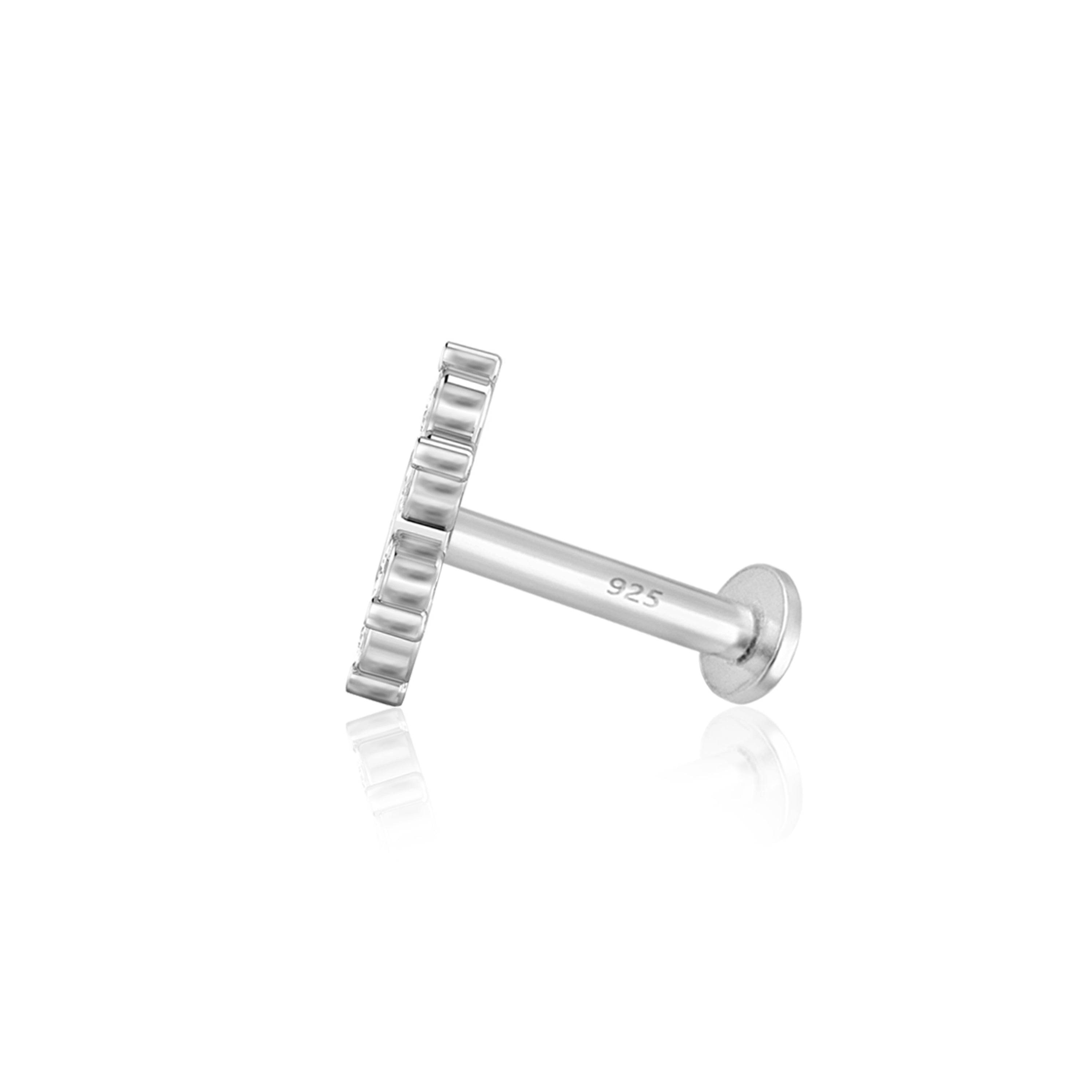 White CZ Curved Bar Nose Pin - Sterling Silver
