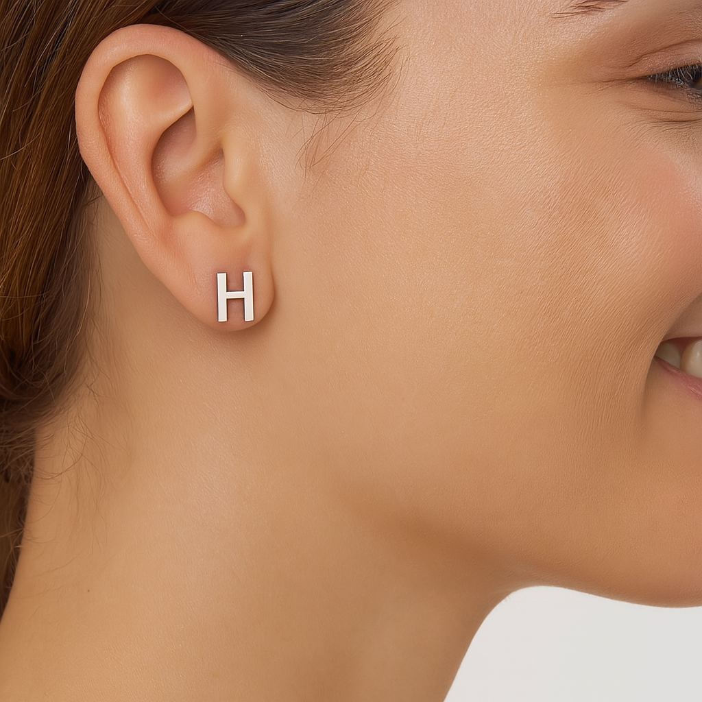 Initial "H" Monogram Stud Earring – Sterling Silver