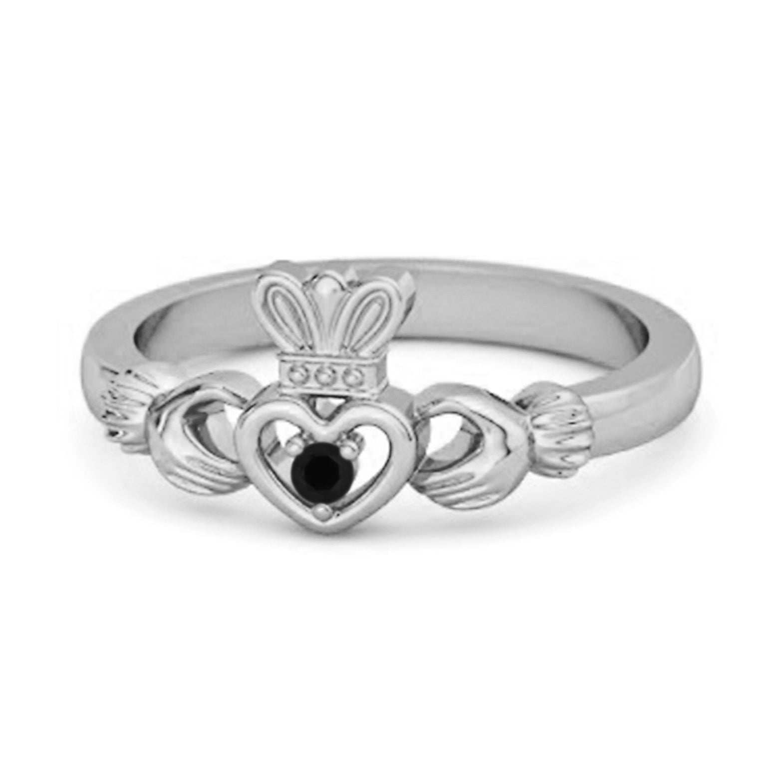 Black Spinel Claddagh Irish Heritage Symbol Ring - Sterling Silver