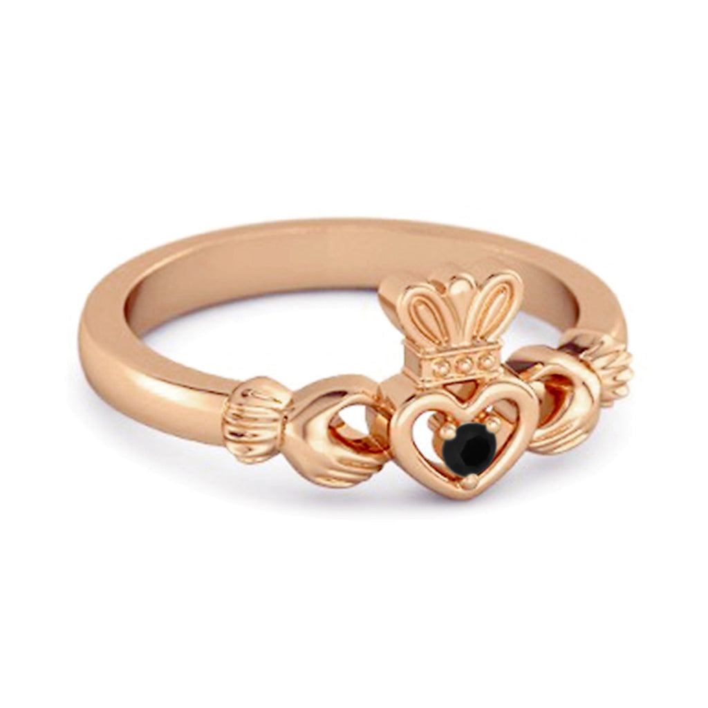 Black Spinel Claddagh Irish Heritage Symbol Ring - Sterling Silver