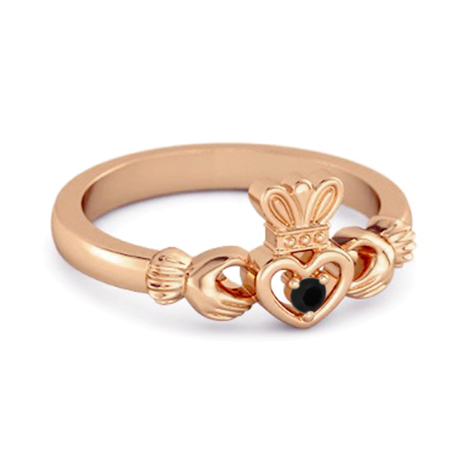 Black Spinel Claddagh Irish Heritage Symbol Ring - Sterling Silver