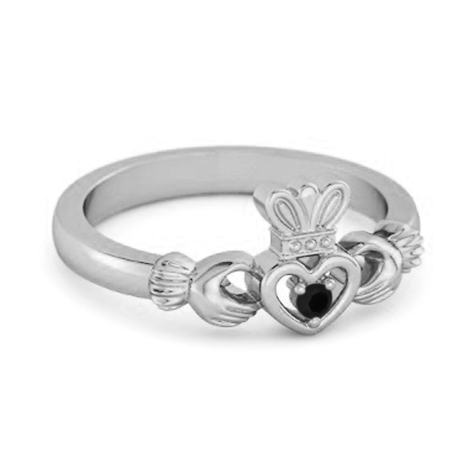 Black Spinel Claddagh Irish Heritage Symbol Ring - Sterling Silver