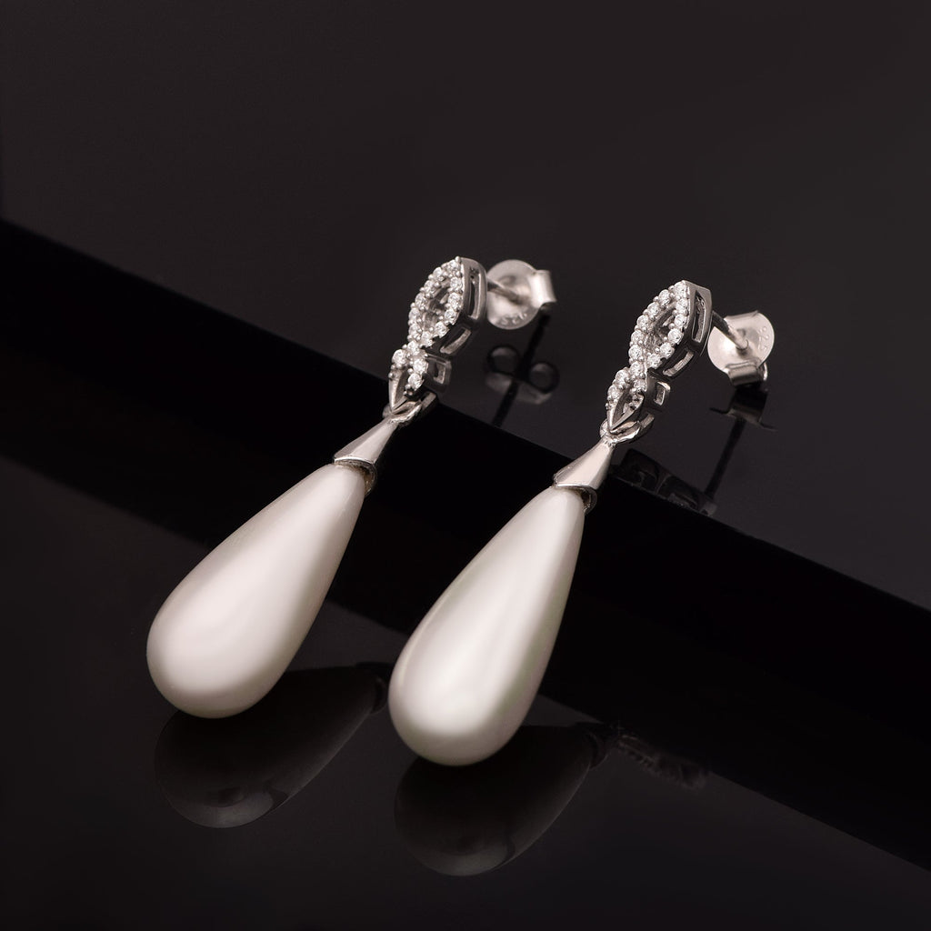Pearl Teardrop Dangle Earrings – Sterling Silver