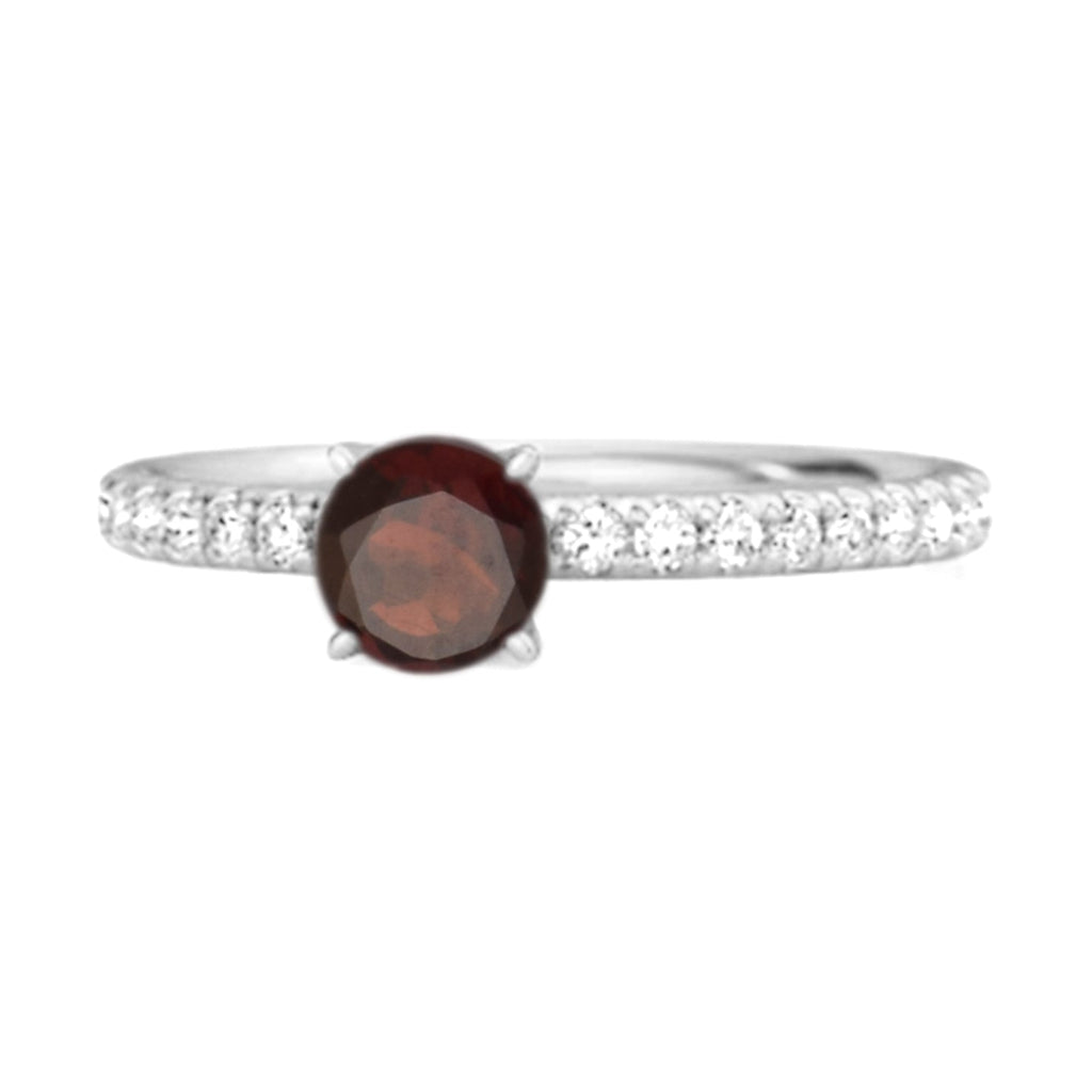 Garnet Round Soliatire Ring – Sterling Silver