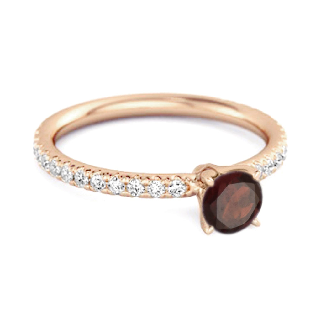 Garnet Round Soliatire Ring – Sterling Silver