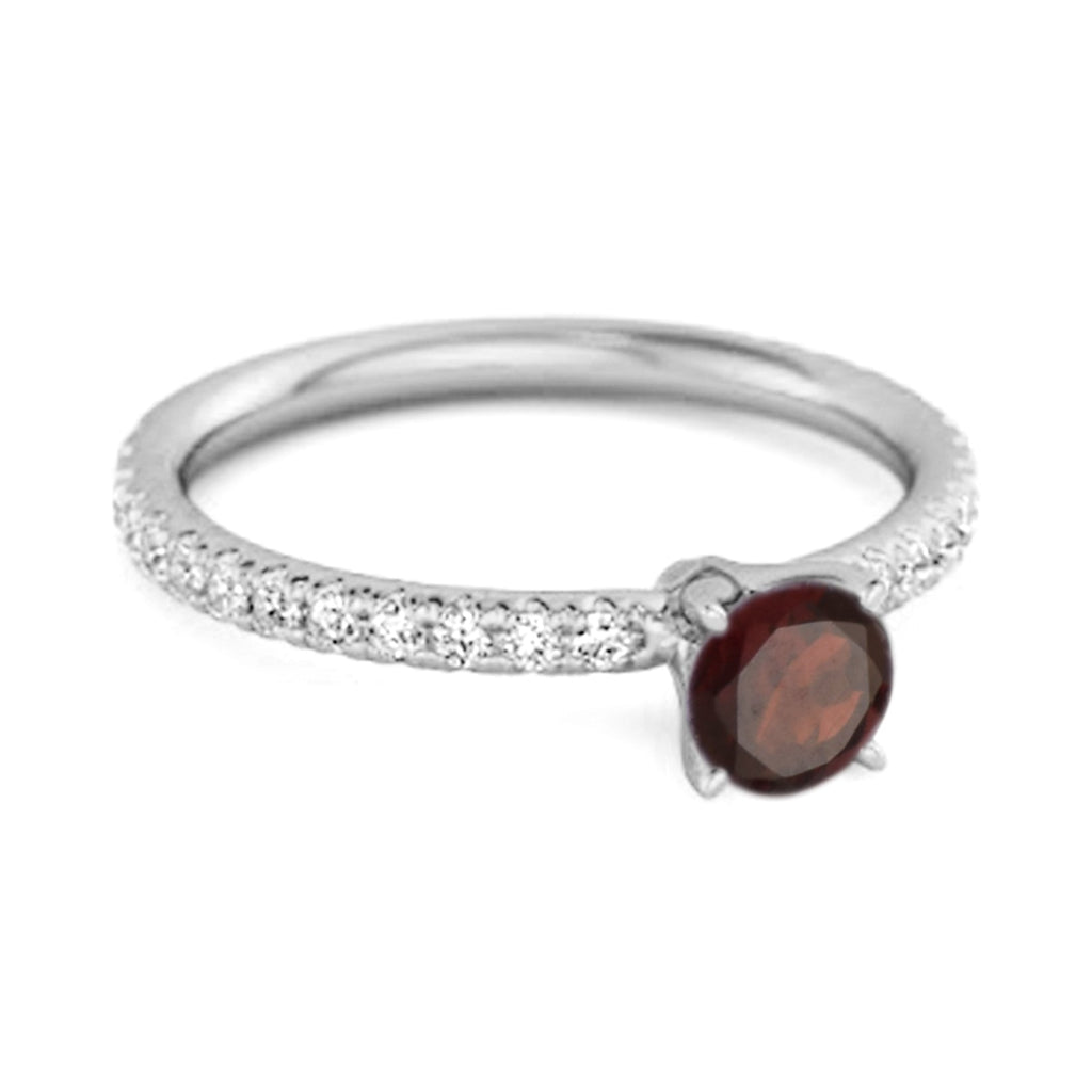 Garnet Round Soliatire Ring – Sterling Silver