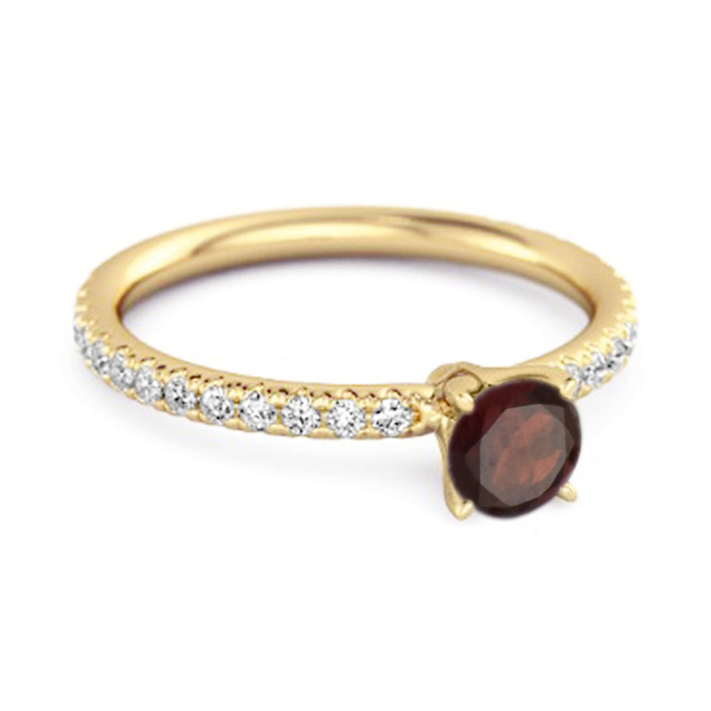 Garnet Round Soliatire Ring – Sterling Silver