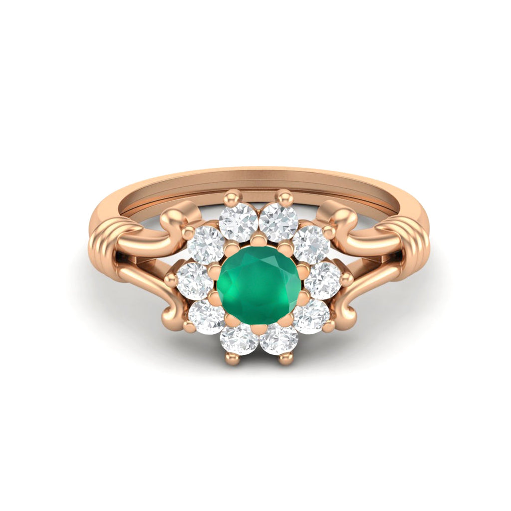 Green Onyx Floral Halo Design Ring – Sterling Silver
