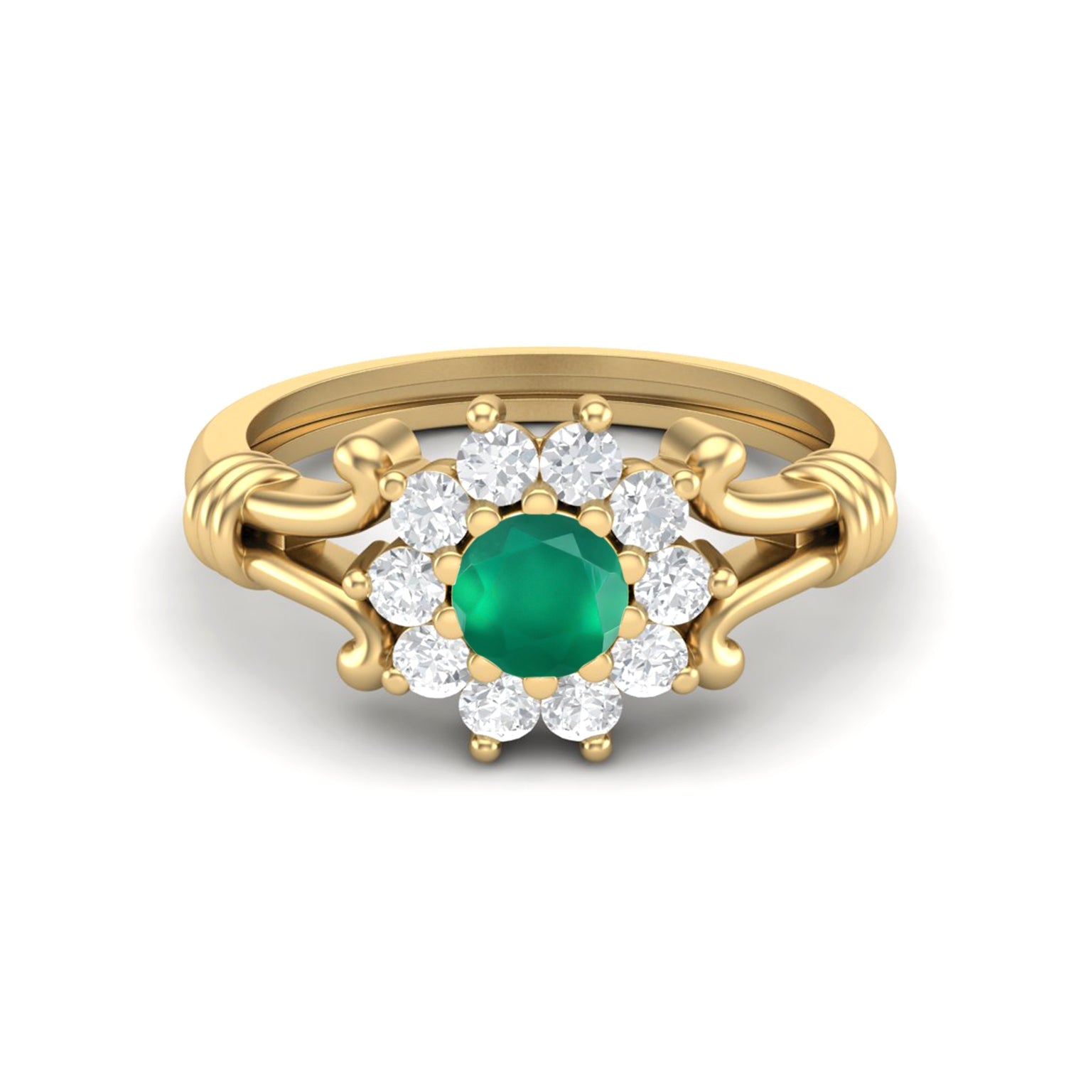 Green Onyx Floral Halo Design Ring – Sterling Silver