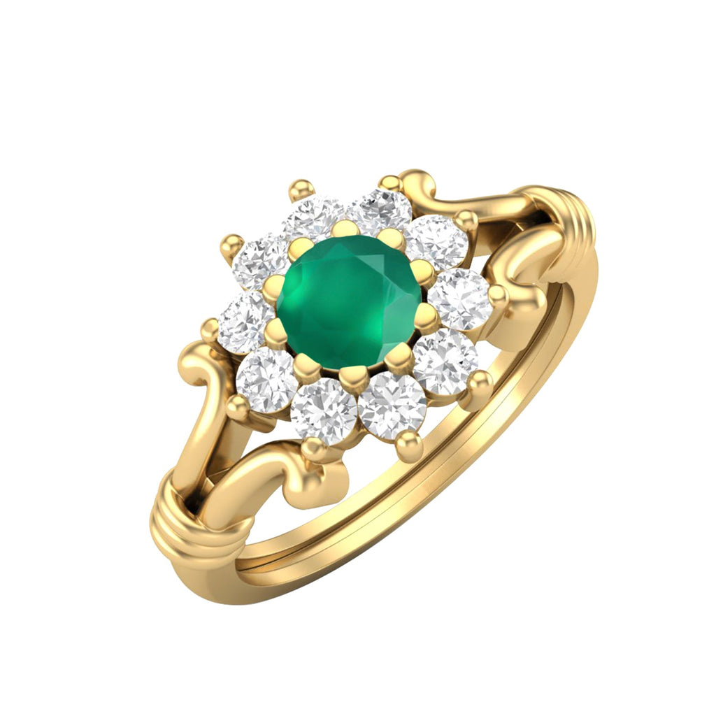 Green Onyx Floral Halo Design Ring – Sterling Silver