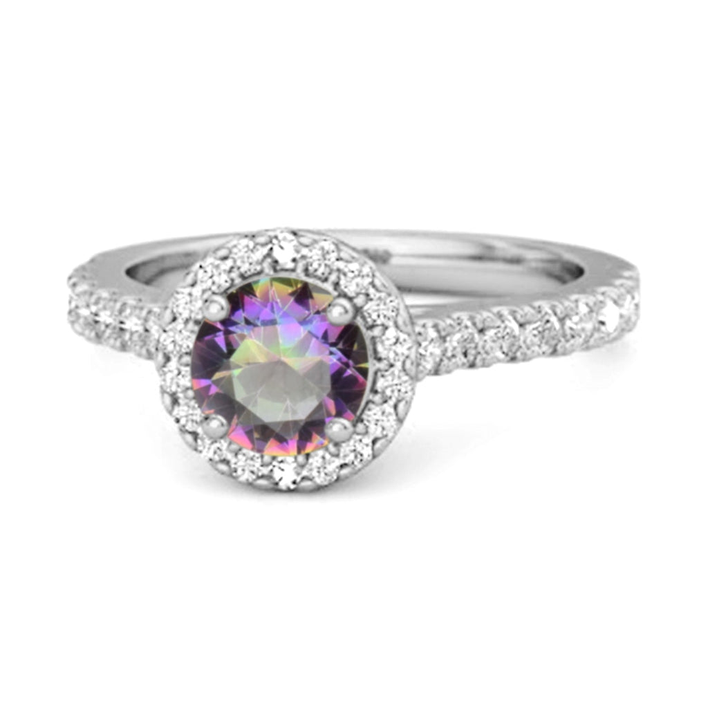 Mystic Topaz Round Halo Accents Ring – Sterling Silver