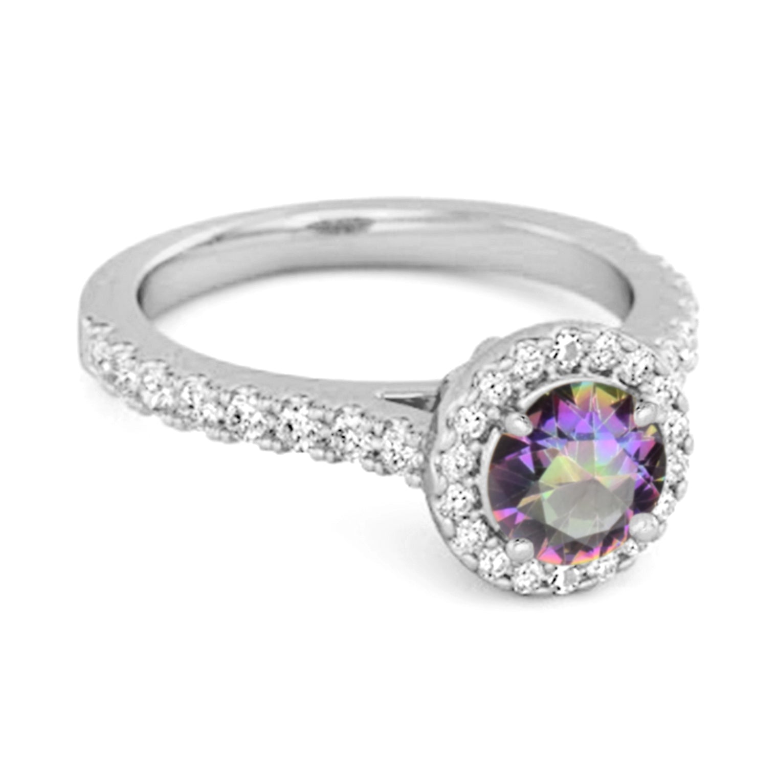 Mystic Topaz Round Halo Accents Ring – Sterling Silver