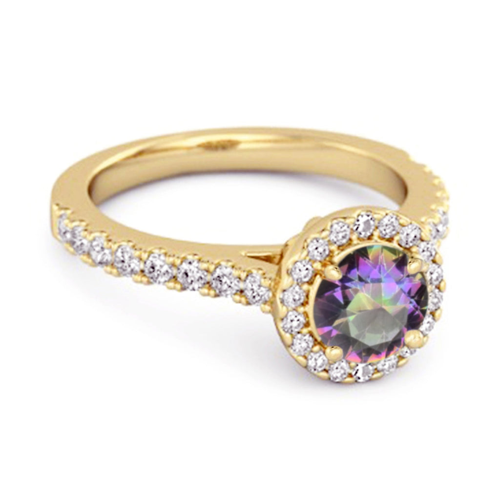 Mystic Topaz Round Halo Accents Ring – Sterling Silver