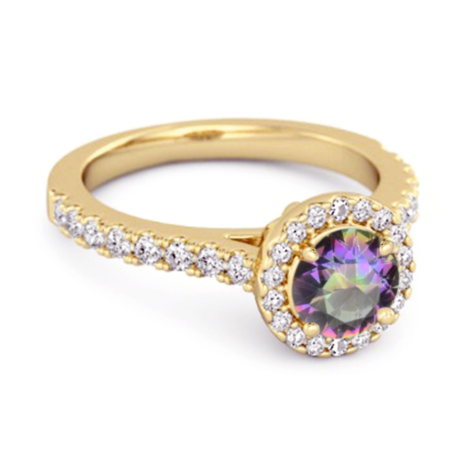 Mystic Topaz Round Halo Accents Ring – Sterling Silver