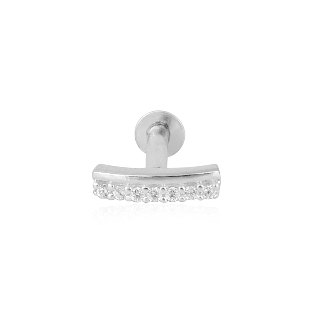 White CZ Curved Bar Nose Pin - Sterling Silver