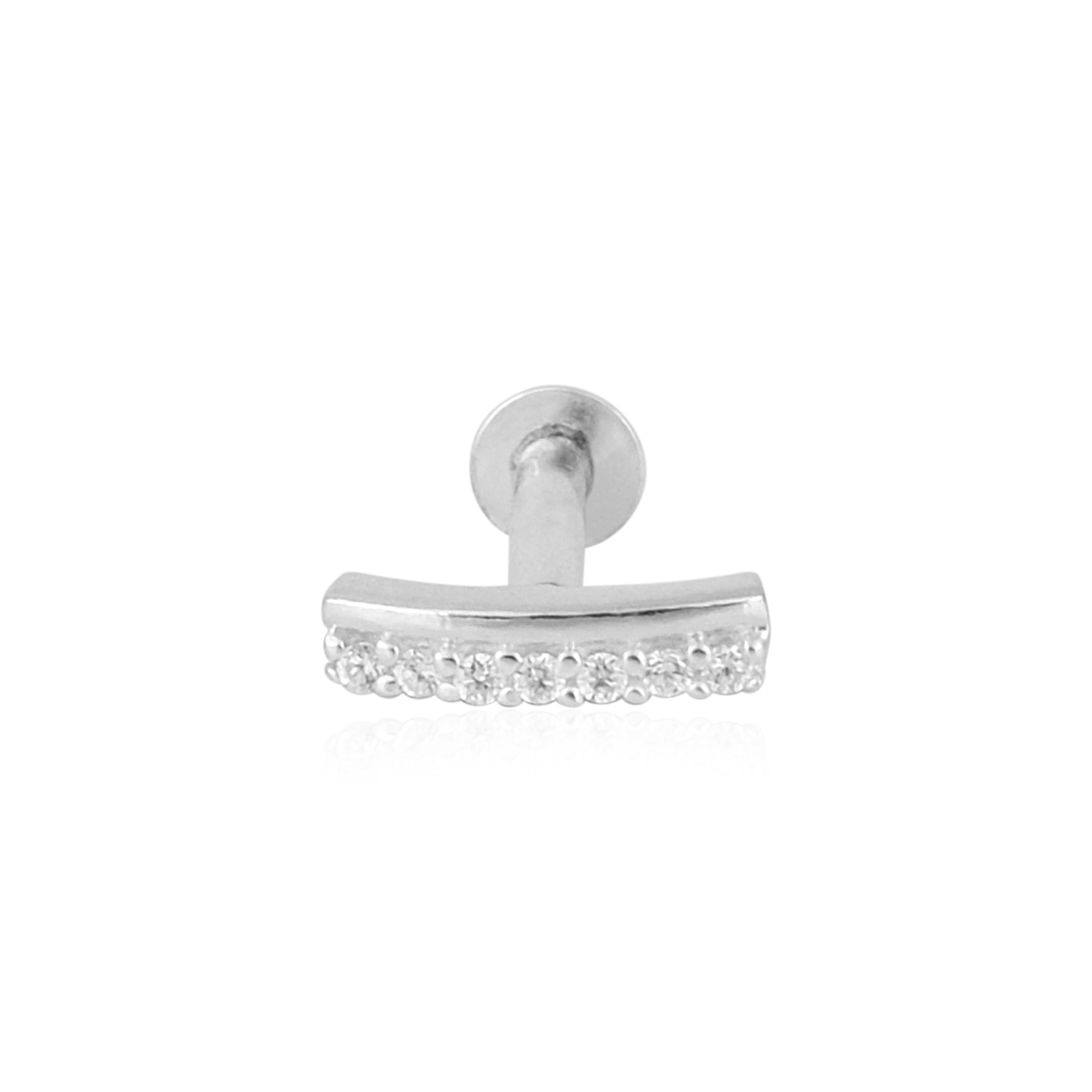 White CZ Curved Bar Nose Pin - Sterling Silver