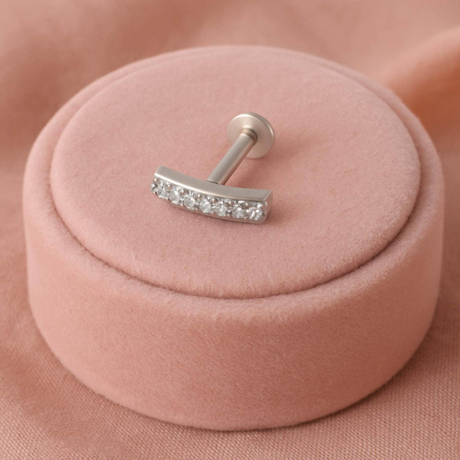 White CZ Curved Bar Nose Pin - Sterling Silver