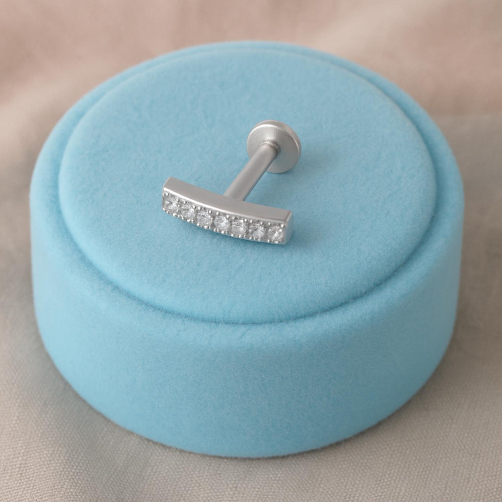 White CZ Curved Bar Nose Pin - Sterling Silver