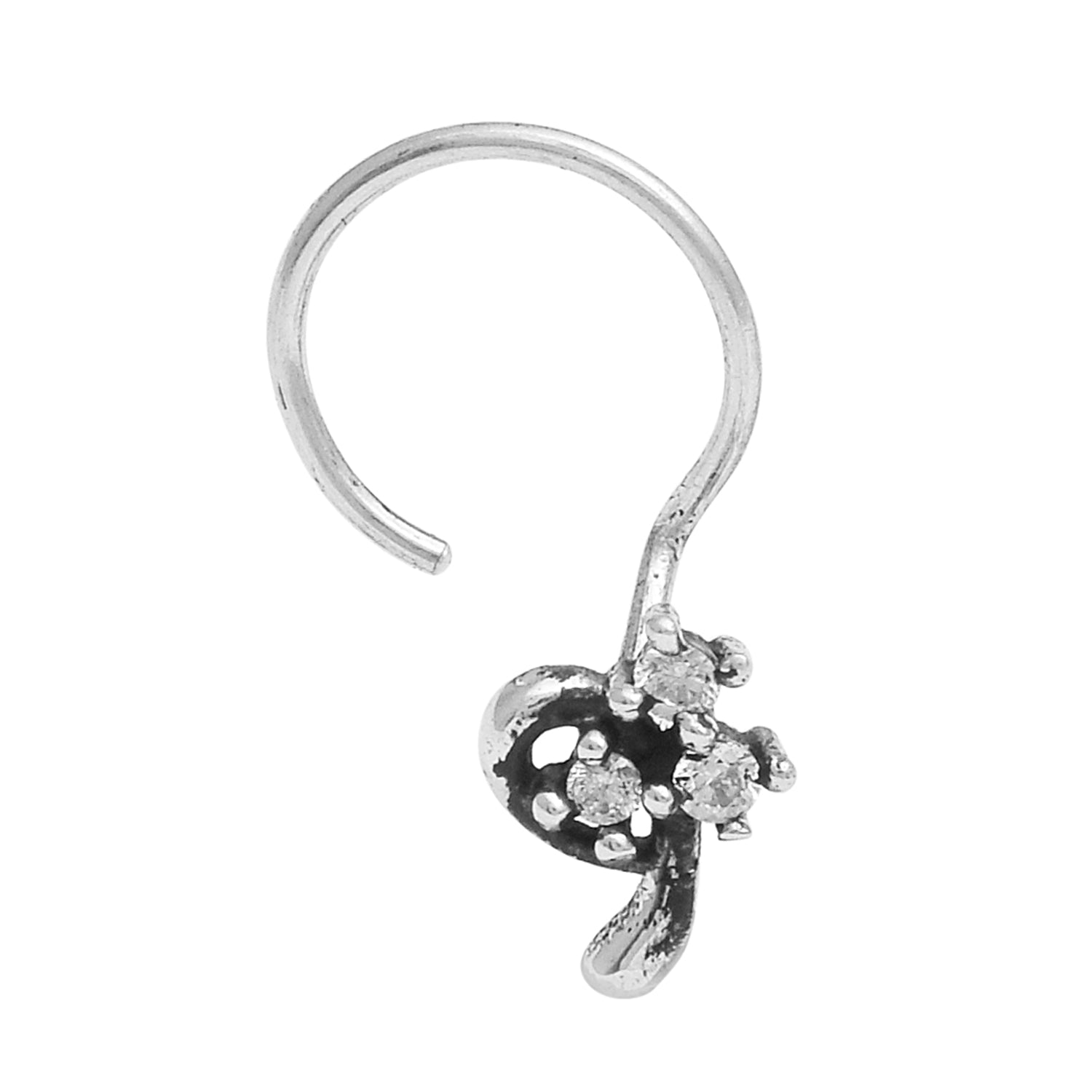 White Gemstones Floral Curve Nose Pin - Sterling Silver