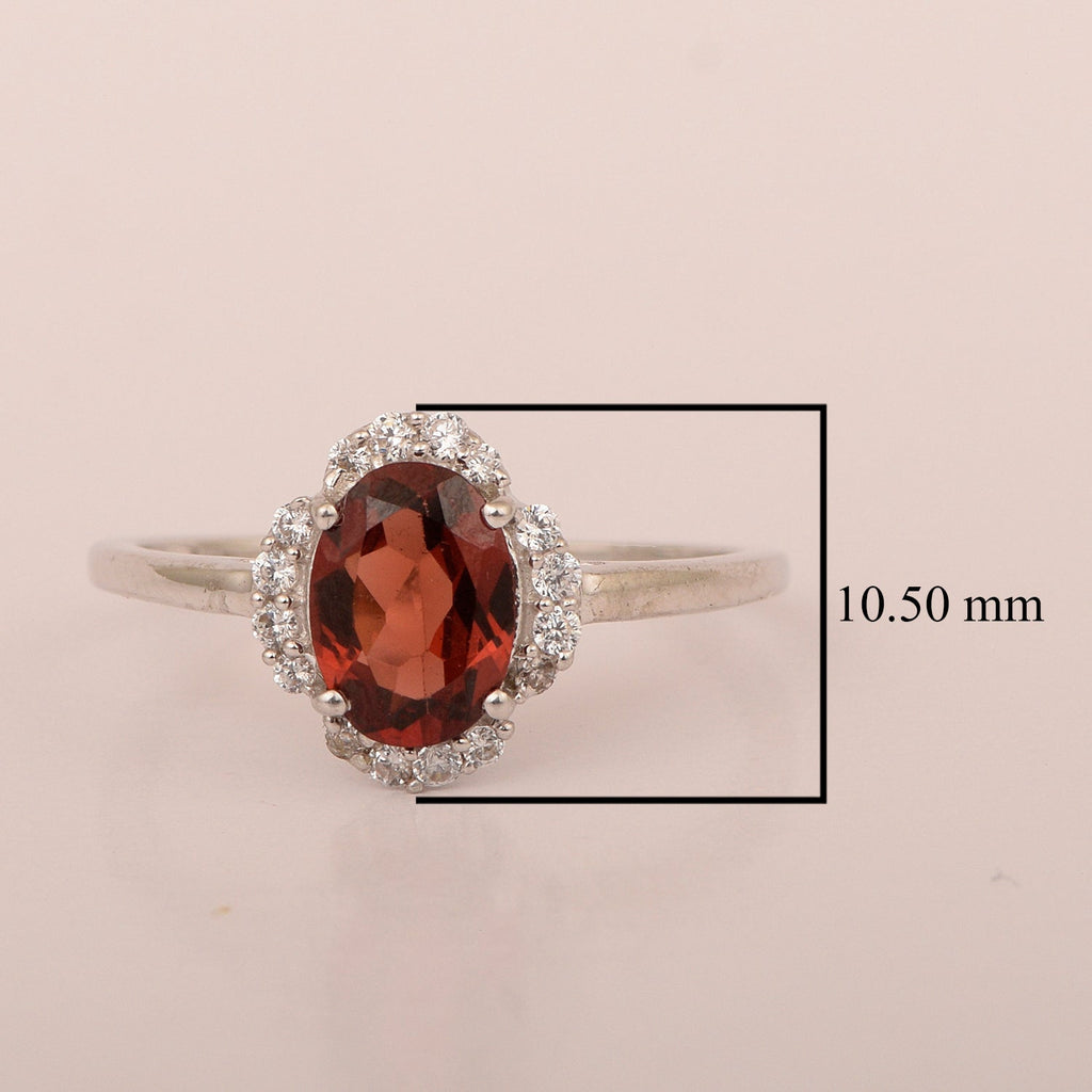 Garnet Oval Solitaire Halo Ring - Sterling Silver