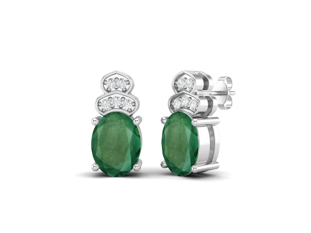 Emerald Vintage Inspired Three-Stone Earrings – Sterling Silver