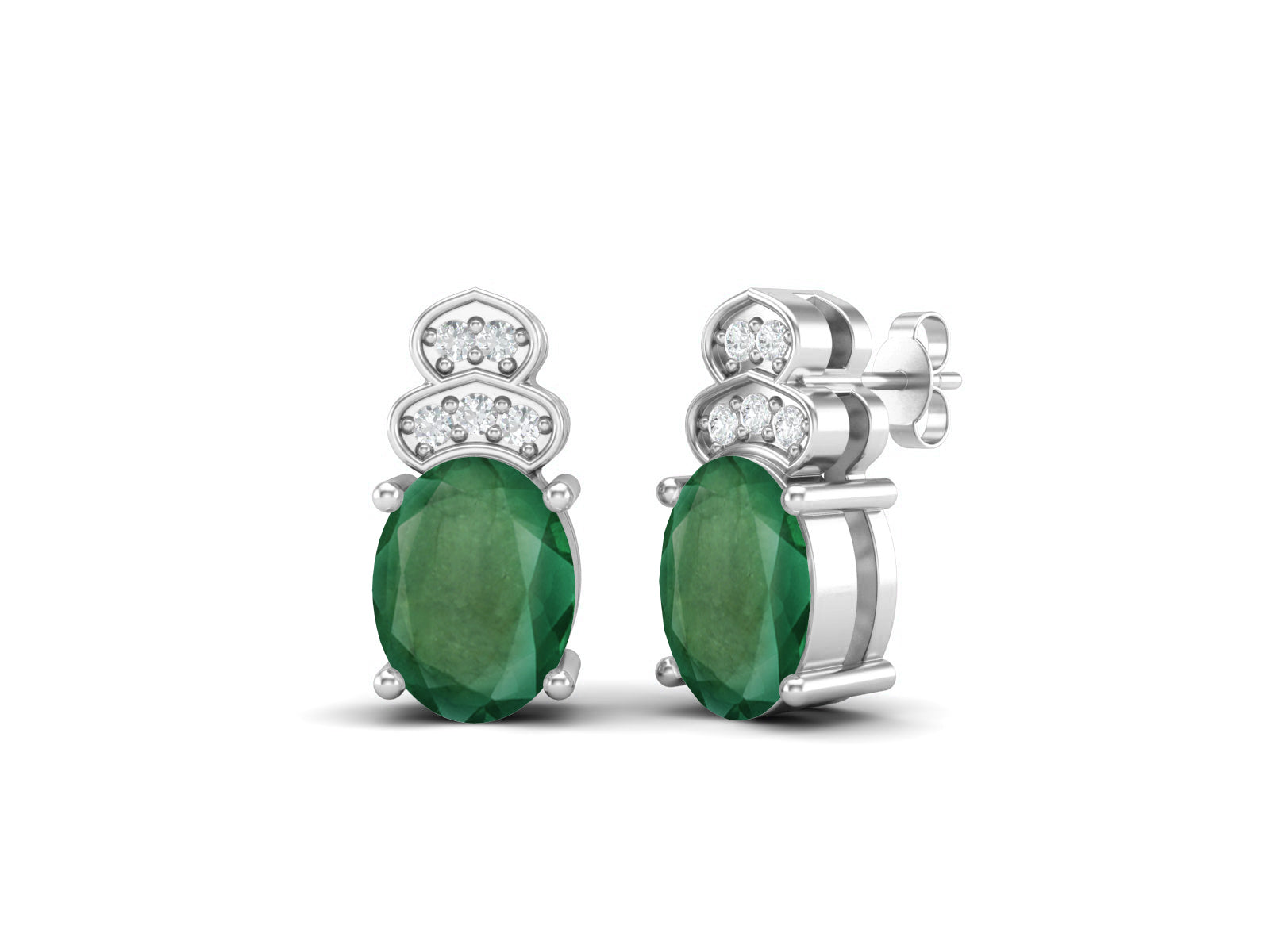 Emerald Vintage Inspired Three-Stone Earrings – Sterling Silver
