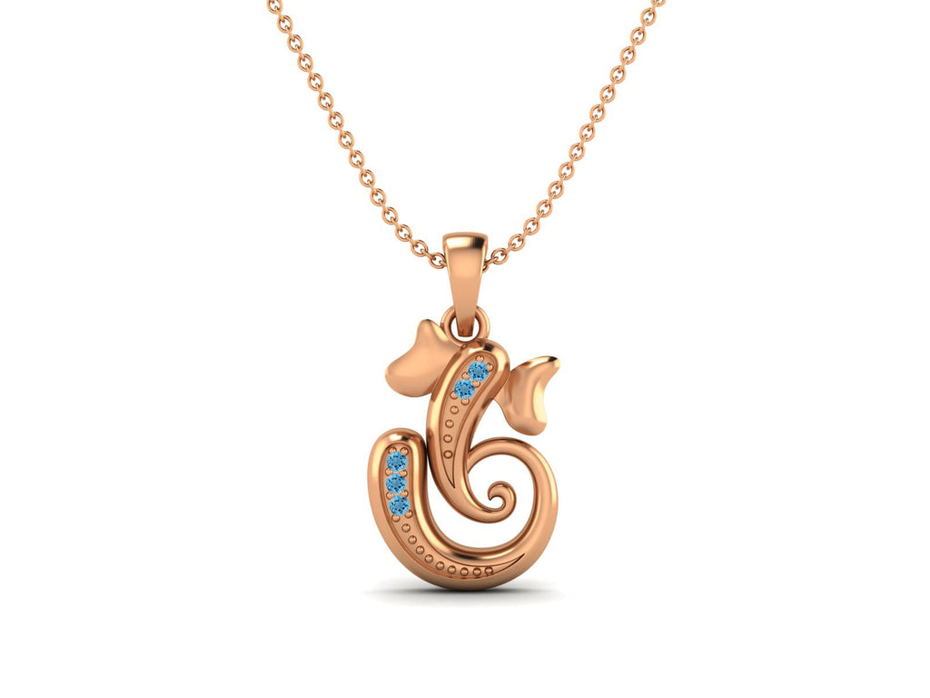 Swiss Blue Topaz OM Ganesha Necklace - Sterling Silver
