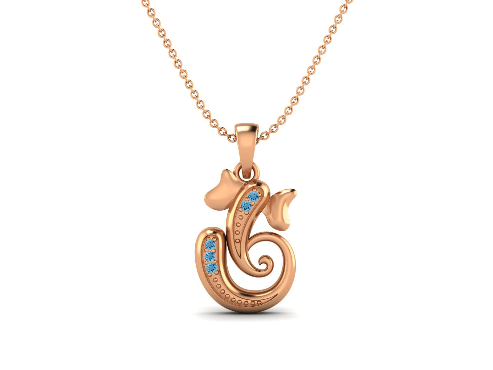 Swiss Blue Topaz OM Ganesha Necklace - Sterling Silver
