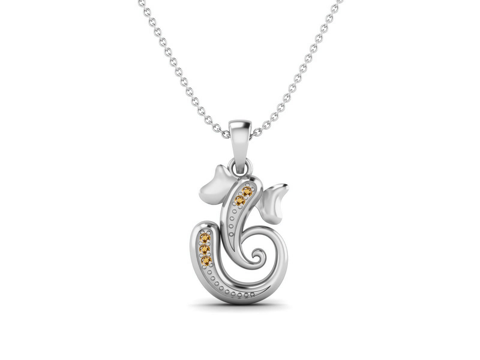 Citrine OM Ganesha Necklace - Sterling Silver