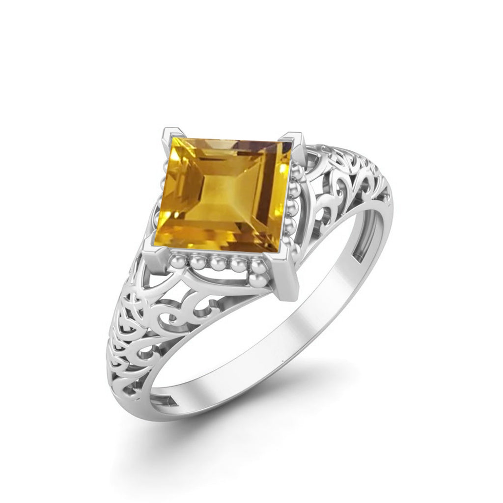 Citrine Intricate Filigree Ring – Sterling Silver