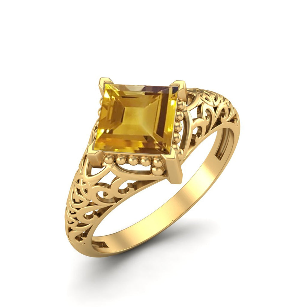 Citrine Intricate Filigree Ring – Sterling Silver