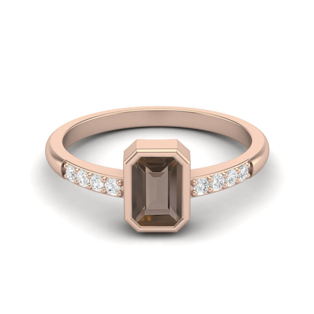 Smoky Quartz 0.50 Ct Octagon Solitaire Accent Ring – 14K Yellow Gold