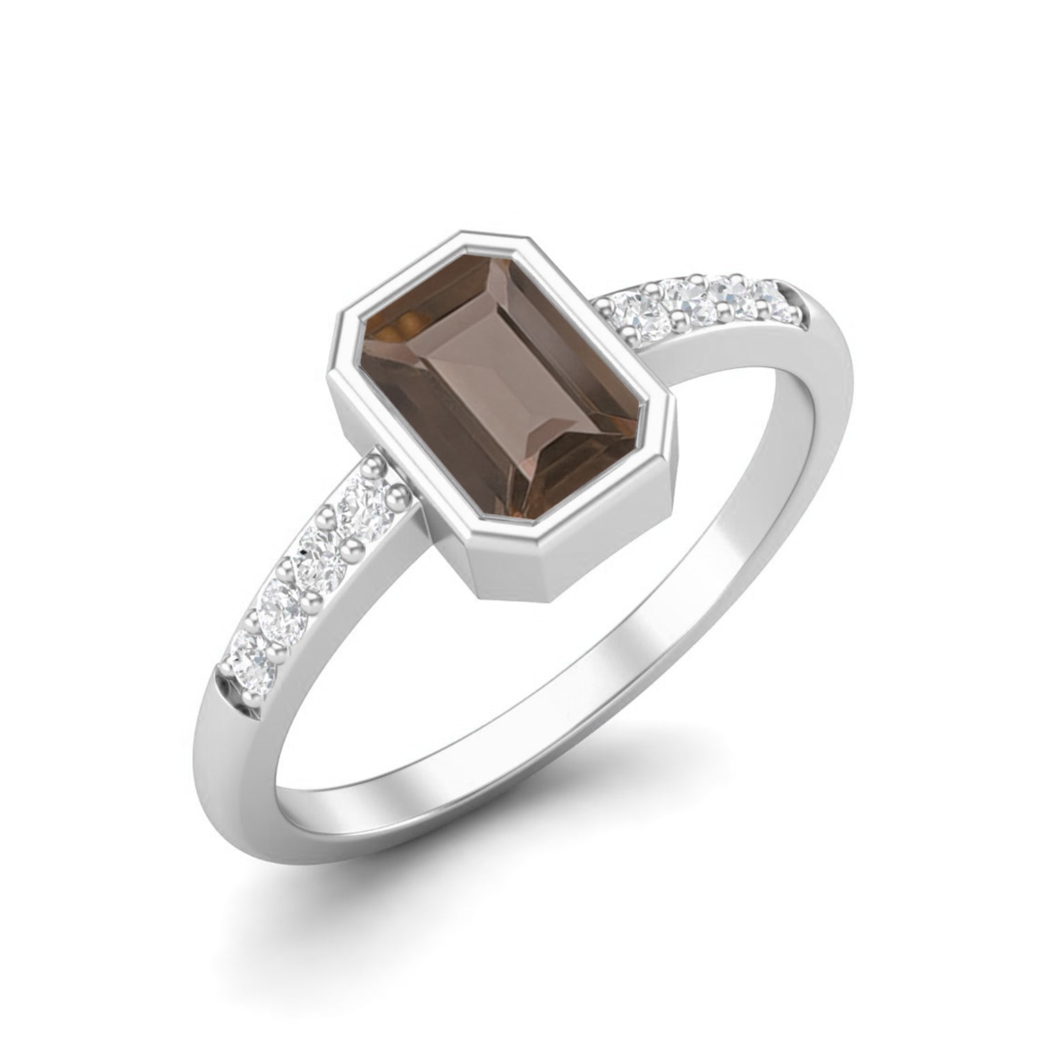 Smoky Quartz 0.50 Ct Octagon Solitaire Accent Ring – 14K Yellow Gold